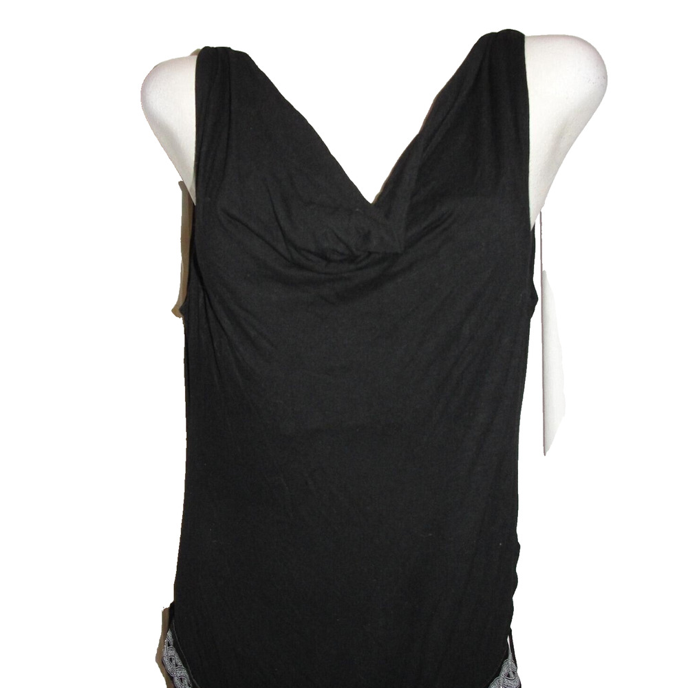 INNUENDO Catherine Van Osch Black Drape Neck Beaded Belt At Waist Dress Size 4 - Picture 2 of 6